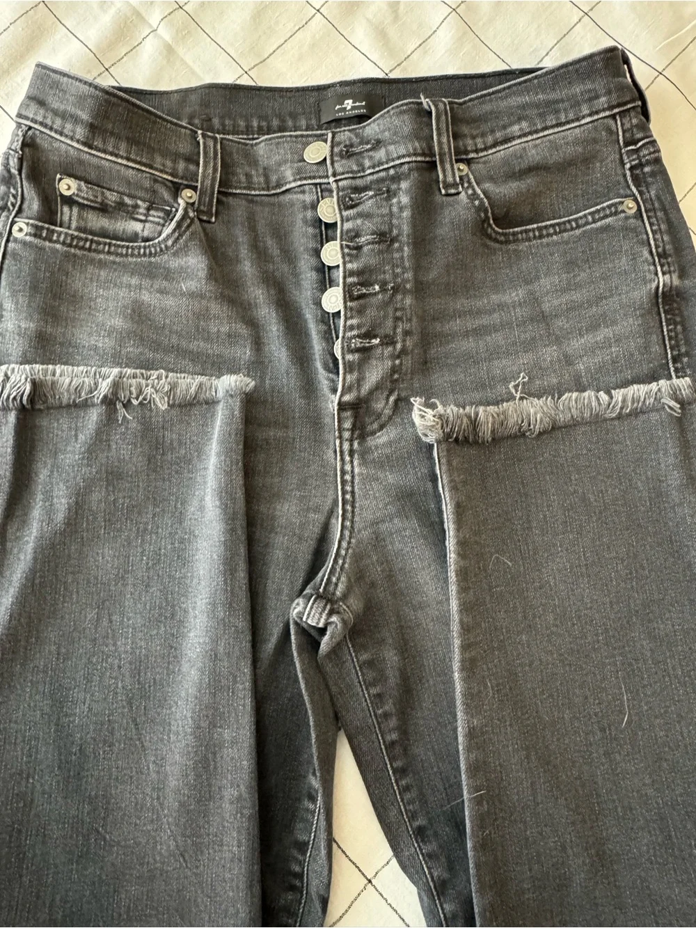 7 For All Mankind Women's High Rise Distressed Black Jeans